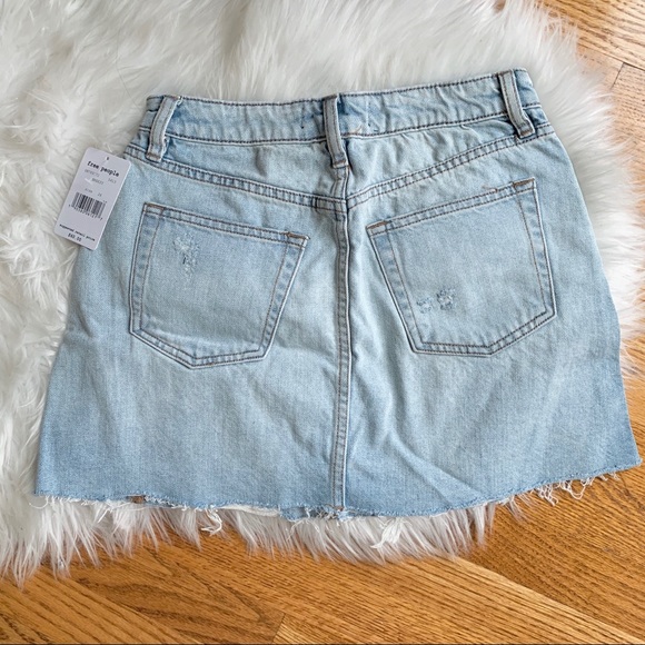 Free People Distressed ripped denim mini Skirt 27 - Picture 3 of 6